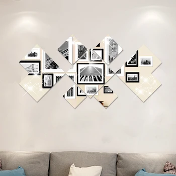 7pcs Espelho Adesivos de Parede 3D Losango Acrílico DIY Arte Enfeites de Adesivos de Parede para Sala de estar, Casa de Decoração de Parede