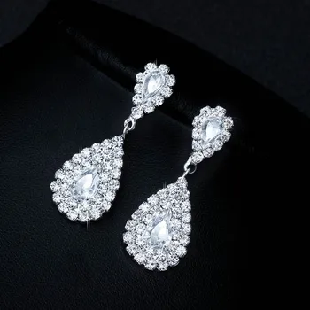 9 Estilos de Noiva Conjuntos de Jóias para Mulheres Cor de Prata bijuterias Colar Brincos de Cristal Pedras de Dama de honra Acessórios