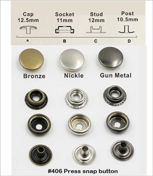 90sets de Metal botões de 12,5 mm peça de latão de metal botão de botão snap snap fecho de prata, de bronze, preto FP-406#203