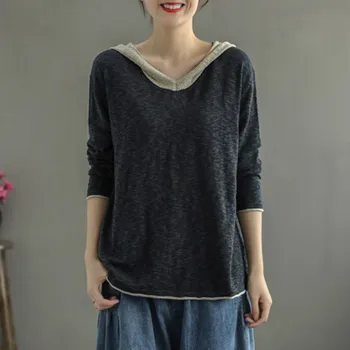 A ALMA DO TIGRE Novo Outono coreano Marca de Luxo do Algodão das Senhoras Camisetas das Mulheres Casual Solta Camisetas Femininas Vintage Tops Plus Size