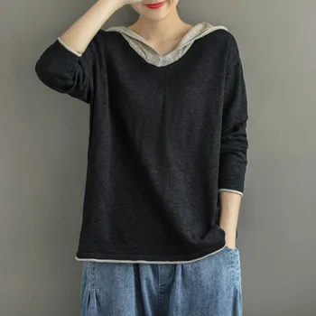 A ALMA DO TIGRE Novo Outono coreano Marca de Luxo do Algodão das Senhoras Camisetas das Mulheres Casual Solta Camisetas Femininas Vintage Tops Plus Size