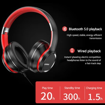 A Lenovo HD200 Fones de ouvido sem Fio Bluetooth 5.0 Fones de ouvido Subwoofer de Esportes Executando o Fone de ouvido Overear Cancelamento de Ruído de som hi-fi