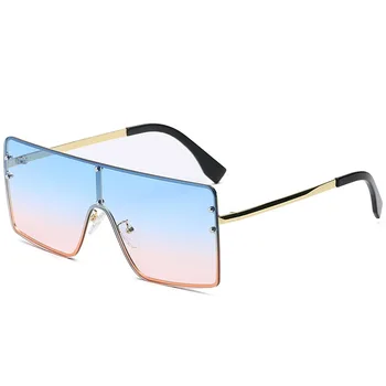 A Marca de moda de Designer de Óculos de sol Quadrado Mulheres Homens Uma Peça de grandes dimensões Óculos de Sol Vintage Senhoras UV400 Óculos de Armação de Metal