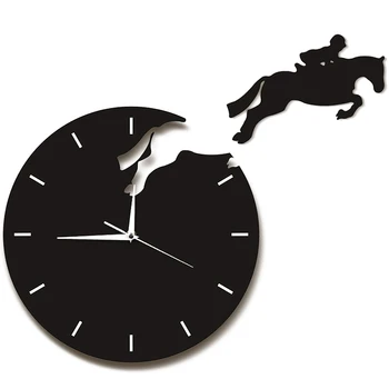 A arte de Decoração de Cavaleiro Pulando de Parede Relógio de Cavaleiro a Cavalo Cavalo Pulando Relógios de Design 3D Relógio de Parede Cavalo