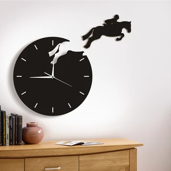 A arte de Decoração de Cavaleiro Pulando de Parede Relógio de Cavaleiro a Cavalo Cavalo Pulando Relógios de Design 3D Relógio de Parede Cavalo