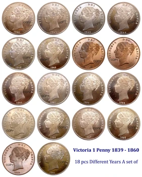 A grã-Bretanha Victoria 1 Centavo de 1839 - 1860 18 pcs Diferentes Anos Um conjunto de Cobre Vermelho Cópia da Moeda