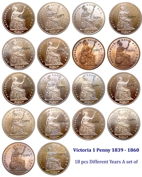A grã-Bretanha Victoria 1 Centavo de 1839 - 1860 18 pcs Diferentes Anos Um conjunto de Cobre Vermelho Cópia da Moeda