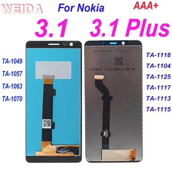 AAA+ LCD Para Nokia 3.1 LCD TA-1049 TA-1057 Display Touch Screen Digitalizador Assembly Para Nokia 3.1 plus LCD TA-1118 TA-1104