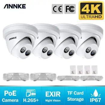 ANNKE 4PCS 4K Ultra HD IP POE Câmeras de Segurança de 8MP Exterior Interior Impermeável de Rede de Dome EXIR Visão Noturna Alerta de e-Mail de CFTV Kit
