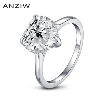 ANZIW de Luxo 925 Anéis de Prata Esterlina De 4 Quilates Coração de Noivado Casamento Halo Anéis anillos plata 925 para mujer squillare