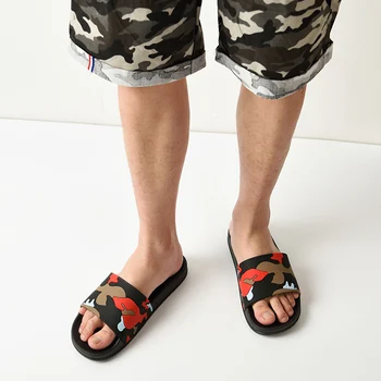 ASIFN Homens Camo Chinelos de quarto Slides de Verão Casual Sapatos Estilo Non-slip Interior e Exterior Sandálias Casa Sapato Masculino Flip-Flops