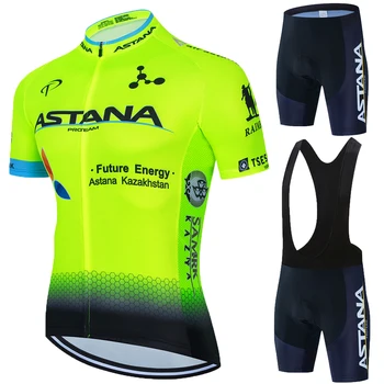 ASTANA ciclismo jersey 2020 conjunto de manga curta, homens de bicicleta de estrada de montanha, BTT team bicicleta ciclo de vestuário Maillot Esponja Calça 19D Pad