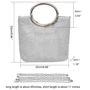 AUAU-Mulheres Bolsa de Strass + cetim Saco Sacos de Noite de Casamento pochete(Prata)