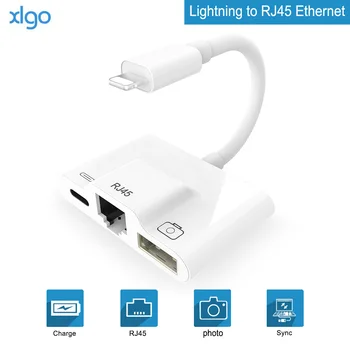 Adaptador De Lightning para RJ45 Ethernet LAN com Fios de Rede com USB 3.0 OTG Câmera Digital Reader Conversor Para iPhone X/XR/XS/8/7