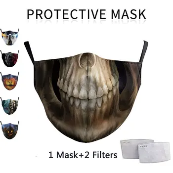 Adultos máscara engraçado horror adultos de impressão 3D do crânio máscara reutilizável várias vezes lavado moda algodão máscara de PM2.5 máscara protetora