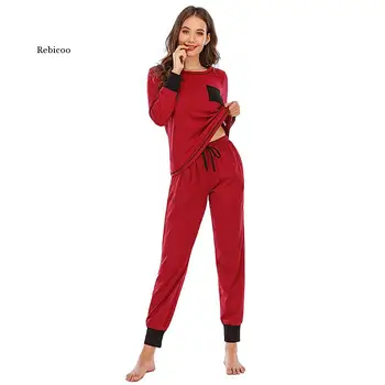 Algodão de Mulheres Pijama Conjunto de Outono Inverno, Pijamas Sólido Pijamas Sexy para Casa Roupas para Mulheres de Lingerie