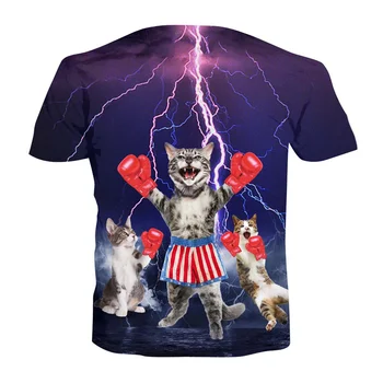 Alisister Boxeo Raios Cat T-Shirt 3d Animal de Verão Tops Homens Mulheres Preguiça Unicórnio Sportwear Camisetas T-Shirt Homme
