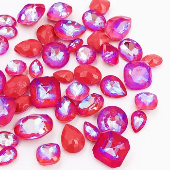 Alta qualidade zircão Vermelho mocha fluor pointback a arte do prego de Mistura de forma Mix tamanho do vidro de cristal strass para unhas decorações
