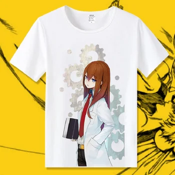 Alto-Q Unisex Anime Cos Steins Gate Okabe Rintarou Makise Kurisu Shiina Mayuri Algodão Casual T-Shirt T-T-Shirt