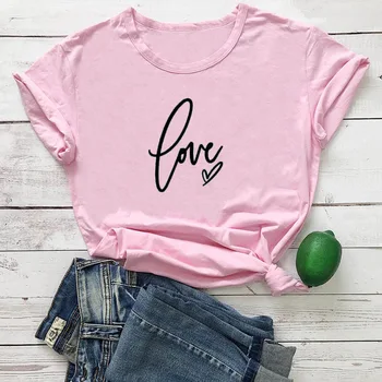 Amor com o coração mais Recentes Funny T-shirt do Dia de são Valentim Amor a Camisa de Dia dos Namorados Mulheres Casual Algodão Tees Presente do Dia dos Namorados