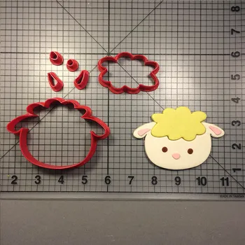 Animais de Ovelhas Bonito Rosto Cabeça Silhueta Lâmpada Fondant Cortadores para o Bolo de Aniversário do Bebê Cupcake Cookie Impressos em 3D Ferramentas de Cozimento