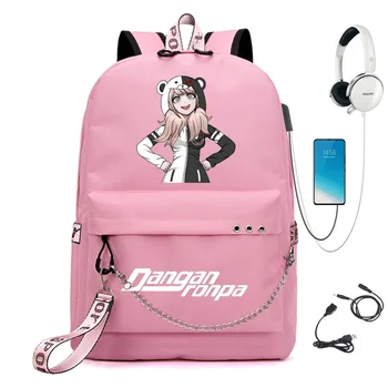 Anime Danganronpa: Trigger Happy Cadeia de Mochila Para as Mulheres de Carga USB Tela de Estudante Mochila Para Adolescentes Meninos Meninas rapazes raparigas Saco de Escola