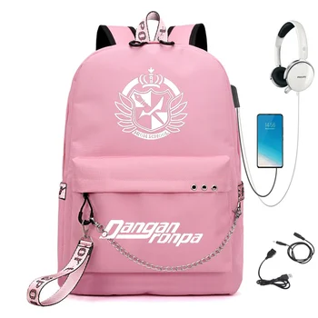 Anime Danganronpa: Trigger Happy Cadeia de Mochila Para as Mulheres de Carga USB Tela de Estudante Mochila Para Adolescentes Meninos Meninas rapazes raparigas Saco de Escola