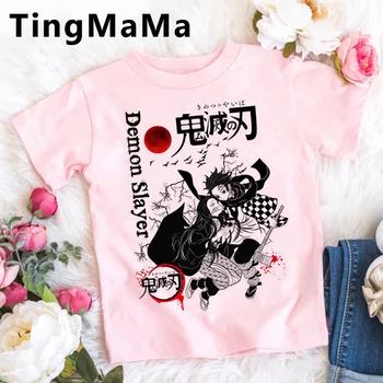 Anime Japonês Demon Slayer Camisa De T De Crianças Verão Tops Cartoon Tshirt Kimetsu Não Yaiba Meninas Tops Gráfico De Moda, Roupas Infantis