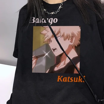 Anime T-shirt mulher manga curta Bakugo Katsuki Cartoon impressão de verão tees Japonês harajuku streetwear tops dropshipping