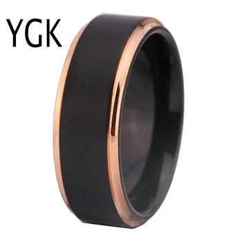 Anéis de Casamento do tungstênio Para Mulheres, Homens Clássico Anéis de Noivado em Preto Fosco Com a Rosa de Ouro a Etapa de Tungstênio Anel de Ajuste de Conforto Design