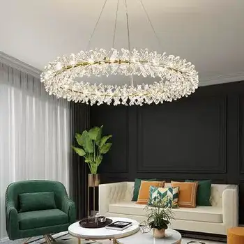 Anéis de cristal lustre flor lustre de cristal de iluminação da sala de estar led de luxo cristal de lustre da sala de jantar luminária