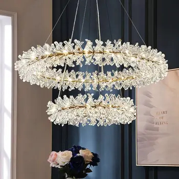 Anéis de cristal lustre flor lustre de cristal de iluminação da sala de estar led de luxo cristal de lustre da sala de jantar luminária