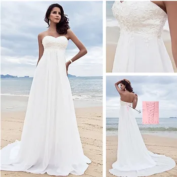 Apliques de renda Vestido de Noiva 2019 Praia Vestido de Noiva chiffon Vestidos de Noiva Branco Vestido De Noiva