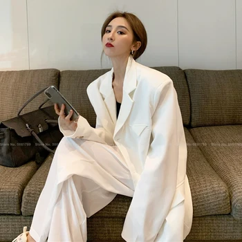 As Mulheres Fashion Estilo Coreano De Streetwear Harajuku Casual Oversize Terno Jaquetas, Calças De Perna Larga Calças Vintage Casaco Conjunto De Roupas