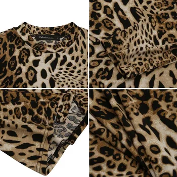 As mulheres formam a estampa de Leopardo Tops Celmia 2021 Primavera O-pescoço Longo da Luva Blusas Elegantes OL Apertadas Camisas Casuais Plus Size