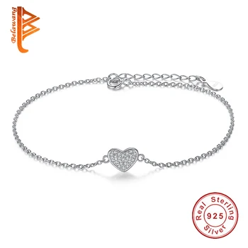 Atacado 3pcs Moda 925 Silver Pulseiras Coração de Cristal da Corrente Ajustável Bracelete da Jóia de Presente Para as Mulheres