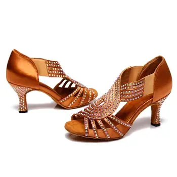 Atacado especiais de jazz, salsa e dança latina sapatos de mulheres dançando padrão de valsa strass dança sapatos de salto alto 6-10 cm