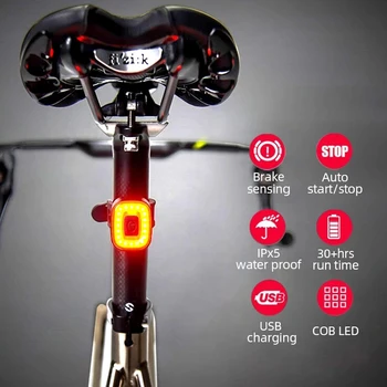 Auto Start Stop Bicyle Luz de lanterna traseira de Carregamento USB de Freio de Detecção de Bicicleta de Cauda Traseira Lâmpada de Lanterna de LED Para Bicicleta, o Espigão de Selim