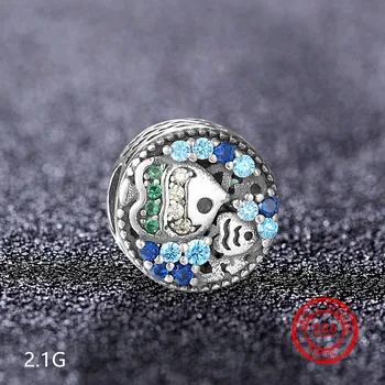 Autêntico 925 prata esterlina azul charme esferas adequado para pulseira pingente de DIY fazer jóias por atacado acessórios