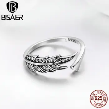 Autênticos, 925 Silver Angel Feather Ajustável Asas Anel De Dedo De Mulheres Jóia Da Prata Esterlina Presente De Casamento