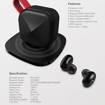 B6 IPX7 Impermeável Atualização TWS Fone de ouvido sem Fio Auricular Bluetooth 5.0 Suporte Aptx/AAC 45h Tempo de jogo Para iOS/Android