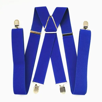 BD054-tamanho Grande azul Royal Adultos suspender 3.5 largura 4 clipes em mulheres cinta elástica ajustável X volta de calças com suspensórios para homem