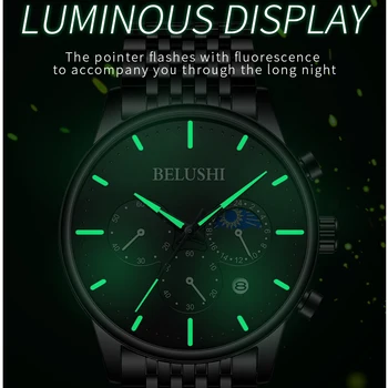BELUSHI Marca de Luxo Relógios Mens Moda Cronógrafo de Malha de Aço Cinto Casual Quartzo Relógio Homens Waterproof o Analógico Esporte relógio de Pulso