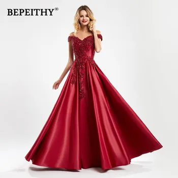 BEPEITHY Fora Do Ombro Vermelho Longo Vestido de Noite Para Mulheres Elegantes Rendas Corpete Uma Linha de Feitos Plus Size Vestido de Baile 2020 Novo