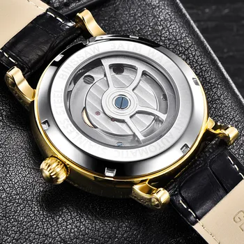 BINSSAW Novo Relógio Mecânico Automático Marca de Luxo Duplo Turbilhão Casual de Couro Impermeável Esportes Relógios Relógio Masculino