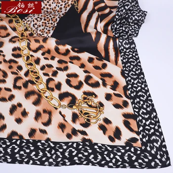 BOSI Pink Leopard impressão Quadrado de Cetim de Seda big 90*90 cm hijab Cadeia de Cachecol para as Mulheres de Lenços da Marca de Luxo da Moda Xale Elegante
