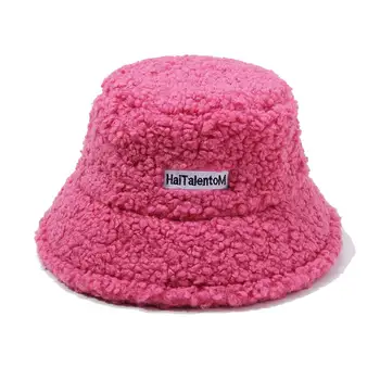 Balde, chapéu de pescador chapéu Panamá Inverno Cordeiro de lã de moda feminina casual pote chapéu de ouvido, capa de protecção