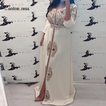 Bbonlinedress Vestidos de Noite Elegantes 2020 Bordados de Cristal Beading Longo Vestido de Baile Muçulmano Estilo Formal Vestidos de vestido de festa