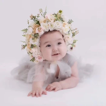 Bebê Floral Bonnet Recém-Nascidos Foto Prop, Feito A Mão Do Bebê Flor Chapéu Recém-Nascido Floral Tiara De Fotografia Prop,#P2440