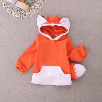 Bebê recém-nascido Menina dos desenhos animados de Animais Fox Lobo Crianças Hoodies Manga Longa com Capuz Bolso do Moletom Jaqueta casaco Pullover Superior 0-4T